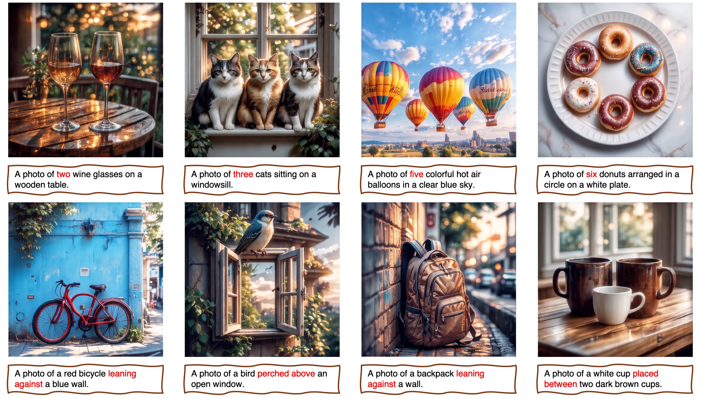 Additional qualitative results on compositional prompt following.